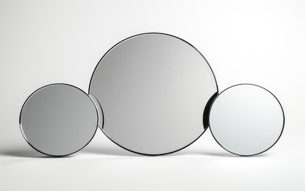 Foto espelho em forma de três círculos isolado em fundo branco