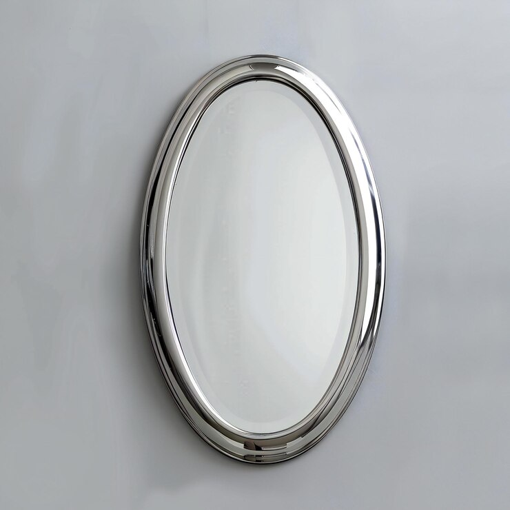 Foto espelho redondo em uma parede branca render imagem quadrada