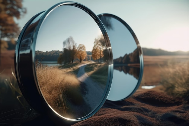 Espelhos em uma paisagem gerada por IA