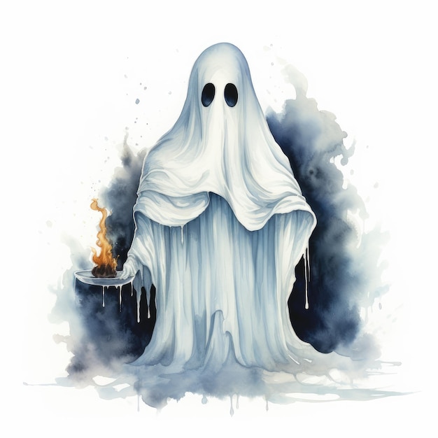 Espeluznante acuarela Fantasma de Halloween sobre un fondo blanco