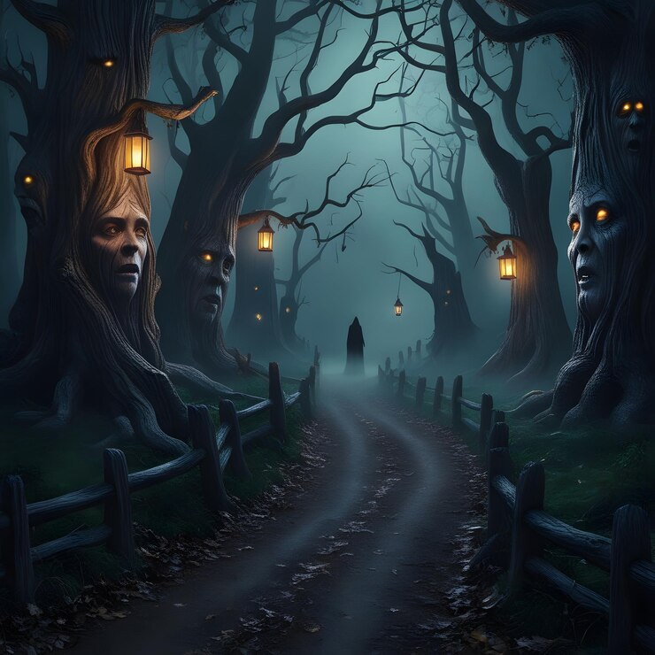 un espeluznante y aterrador cementerio en la oscuridad