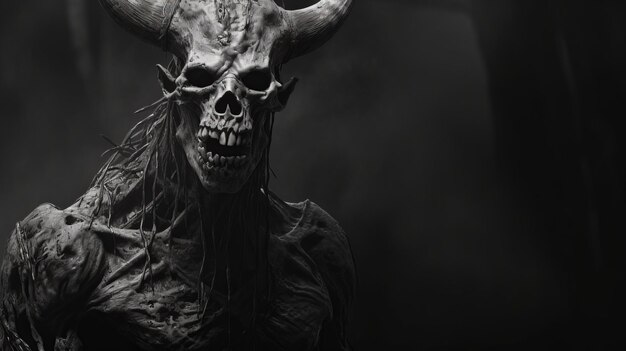 Foto la espeluznante cabeza de demonio blanco y negro en 8k 3d