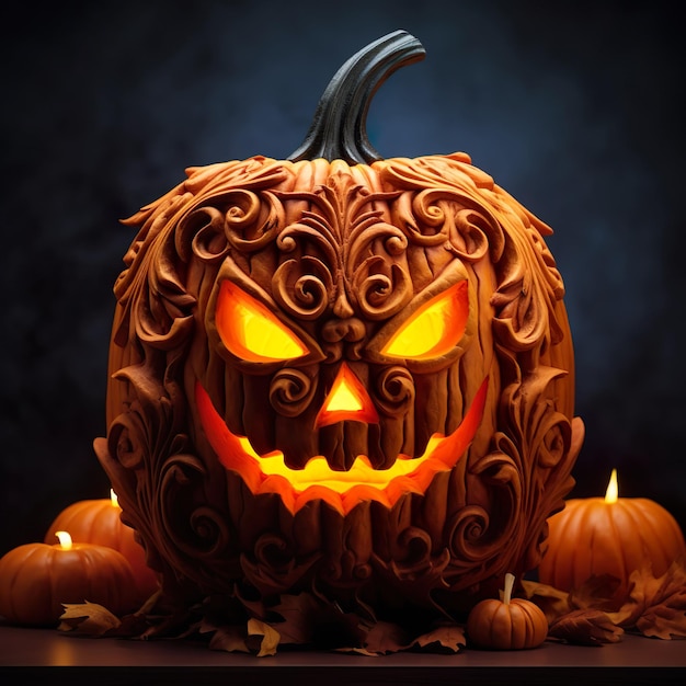 espeluznante cara brillante de calabaza de Halloween generada por Ai