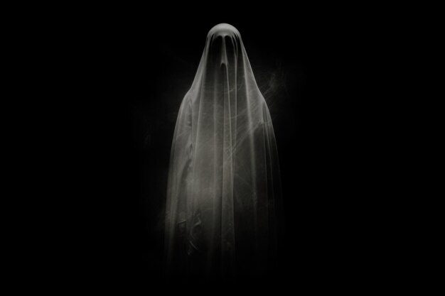 Espeluznante efecto de fantasmas de Halloween Superposición de fotos Espectro etéreo Silueta blanca Fantasma misterioso