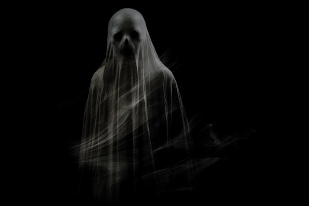 Foto espeluznante efecto de fantasmas de halloween superposición de fotos espectro etéreo silueta blanca fantasma misterioso