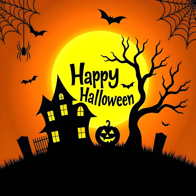 Espeluznante Feliz Noche de Halloween Casa embrujada y calabazas brillantes