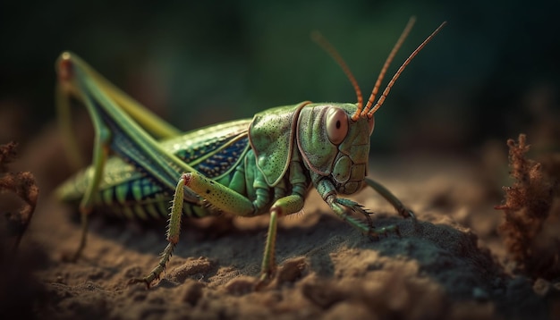 Espeluznante pata de hormiga en hoja verde generada por IA