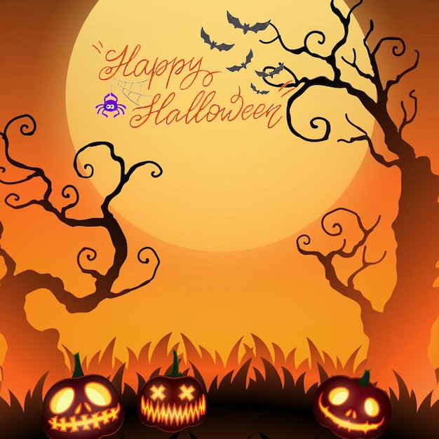 Espeluznantes calabazas de halloween sobre tablones de madera con fondo de terror oscuro Tema de celebración