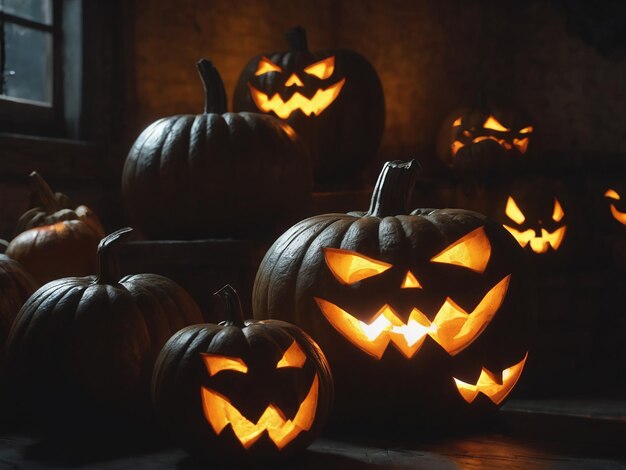 Foto las espeluznantes calabazas de halloween