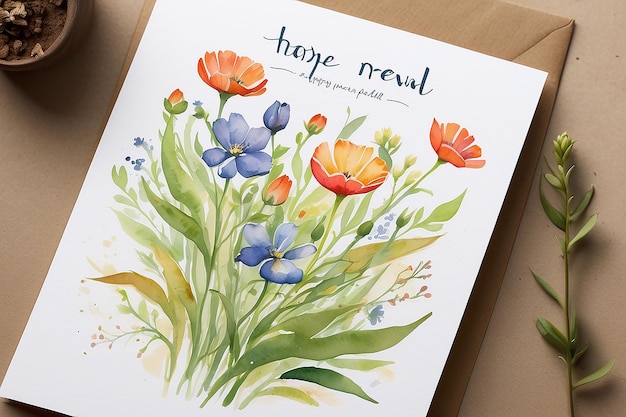 Esperança e Renovação Aquarela Pappy Flowers Desenho de cartão de saudação