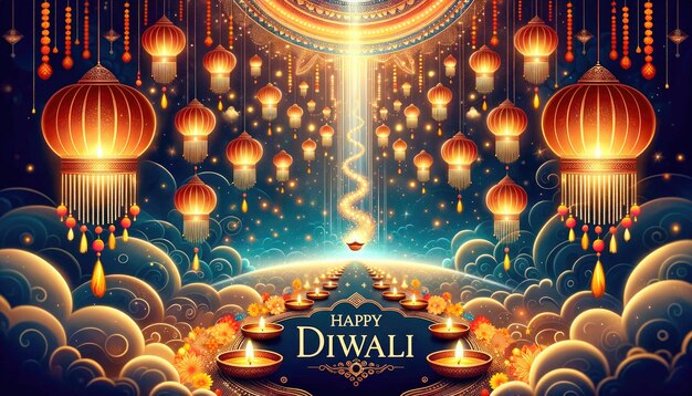Esperanças ascendentes do brilho das lanternas de Diwali em harmonia com os desejos festivos