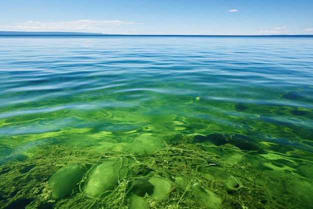 Espesa agua de mar verde y sin vida