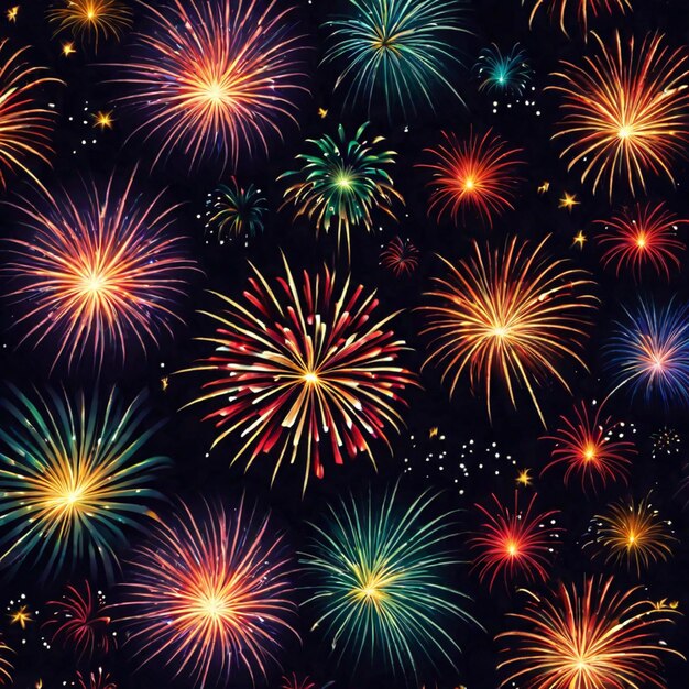 Espetáculo vibrante de fogos de artifício de ano novo