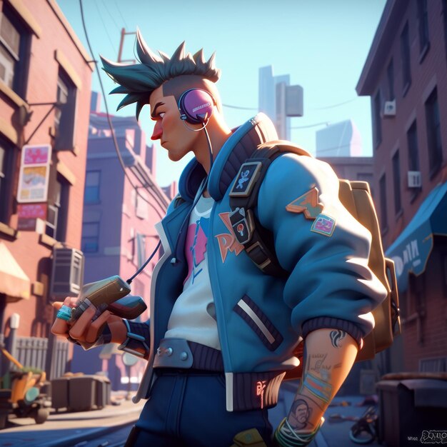 Foto espetáculo visual imersivo desbloqueando o personagem do videogame highoctane sunset overdrive em um thr