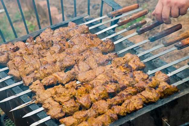 Espeto de shish kebab de carne na grelha