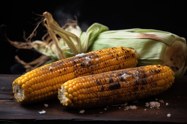 Espiga de milho grelhada polvilhada com sal e pimenta temperada