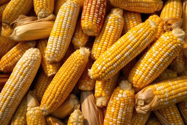 Espigas de milho sunkissed perfeitamente alinhadas na IA generativa do mercado de agricultores