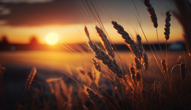 Espigas de trigo no campo pôr do sol Generative AI