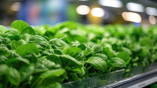 Espinacas frescas en un supermercado