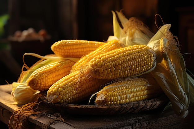 espinhos de milho isolados da espinha em uma pilha de madeira marrom no estilo de pilhas de poeira ai geradas