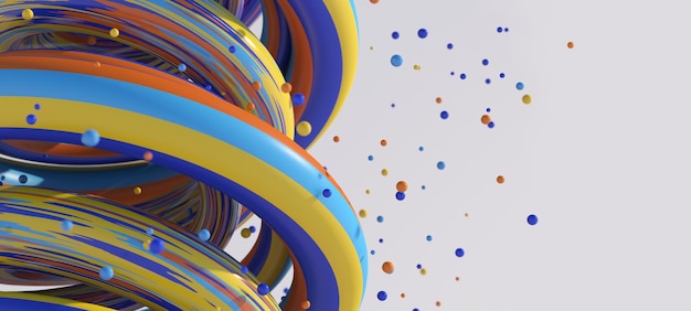 Espirais coloridas brilhantes e partículas fechadas Ilustração abstrata 3d renderização