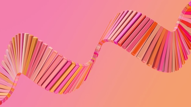 Espiral con bloques brillantes de color rosa y naranja. Ilustración abstracta, render 3d.