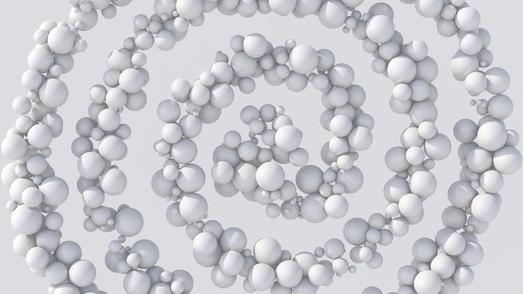 Foto espiral con bolas blancas ilustración monocromática abstracta 3d render