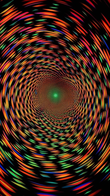 Una espiral de colores con una luz verde en el centro.