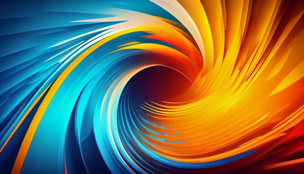 Una espiral colorida con un fondo azul y naranja.