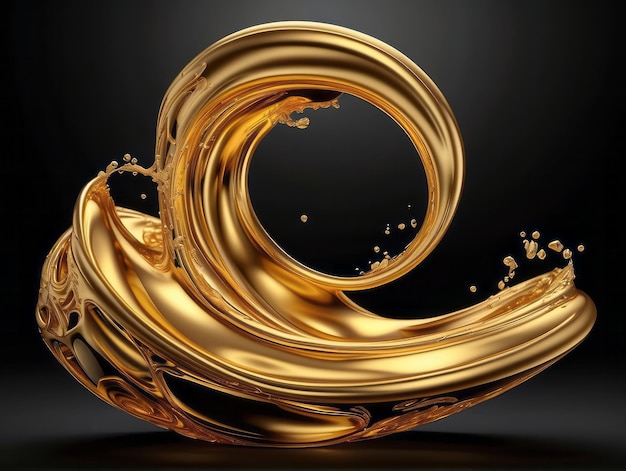 espiral líquida de oro salpicado pintura artística chorro metálico onda brillante salpicado dorado clip art resumen