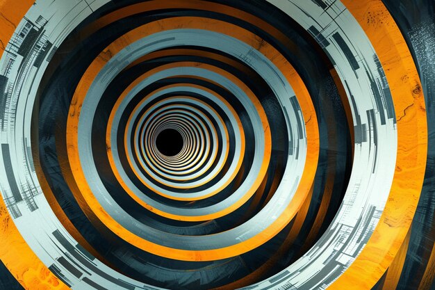 una espiral negra y amarilla se muestra en una fotografíaTúnel o agujero de gusano textura de fondo superficie tu