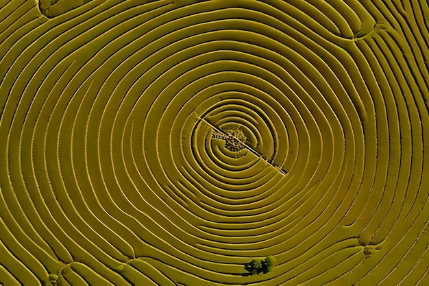 Una espiral verde con un pequeño árbol en el medio.