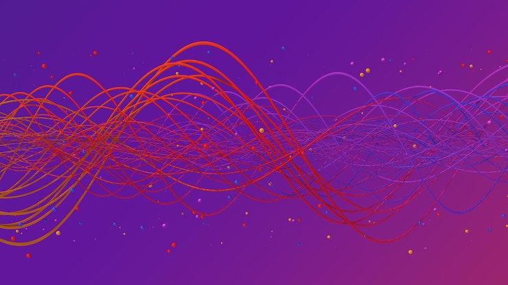 Foto espirales y partículas de colores brillantes. ilustración abstracta, render 3d.