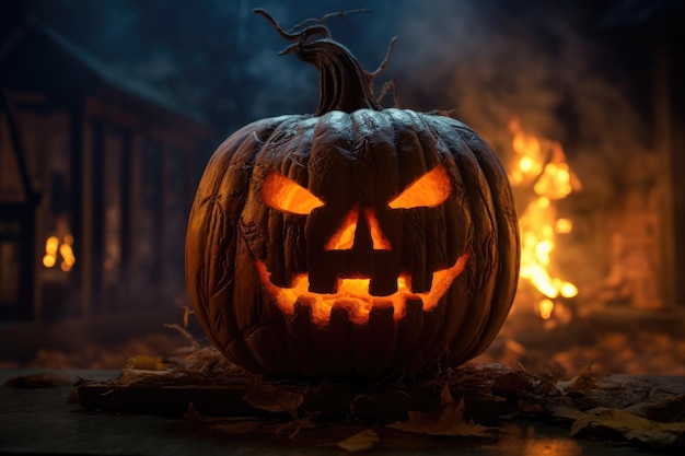 Espírito de Halloween brilhante Arte cativante de uma Jacko'Lantern na noite