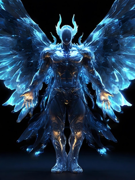 Espírito masculino translúcido azul com asas