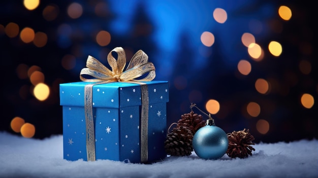 Espírito natalino capturado em pacotes de presentes azuis decorados
