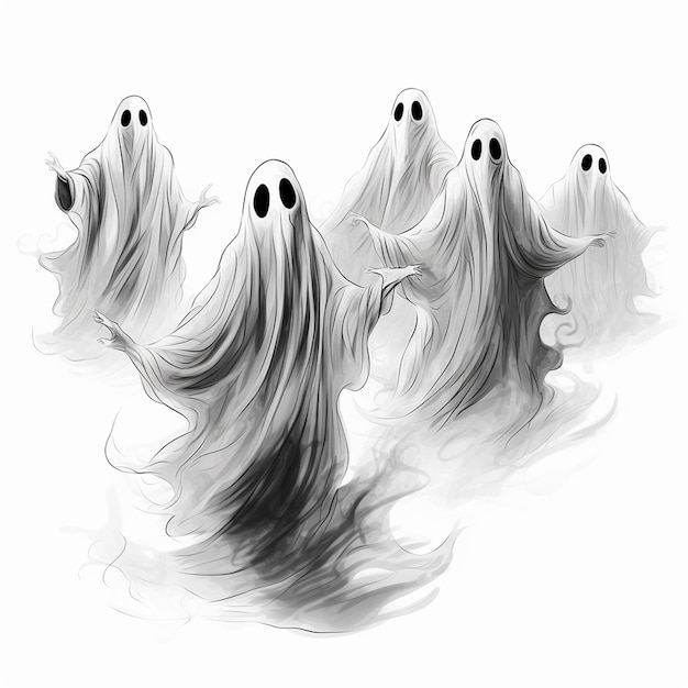 Foto el espíritu artesanal del fantasma de halloween dibujado a mano