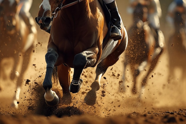 Foto espíritu de carrera caballo en acción deporte dinámico de carreras a pie