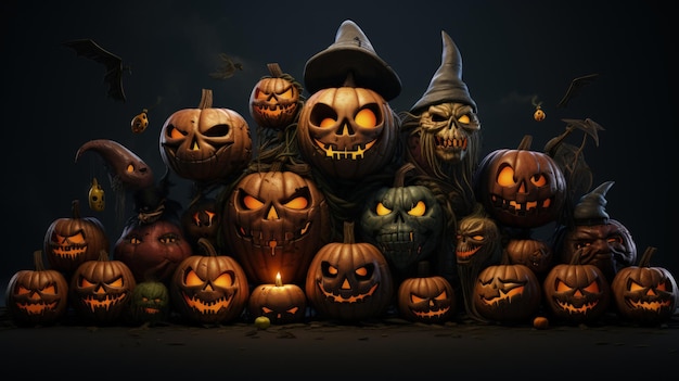 Espíritu festivo y espeluznante de calabaza de Halloween Fondo oscuro IA generativa