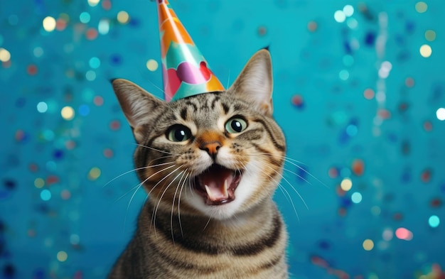 Espíritu de fiesta Gato con un lindo sombrero de fiesta