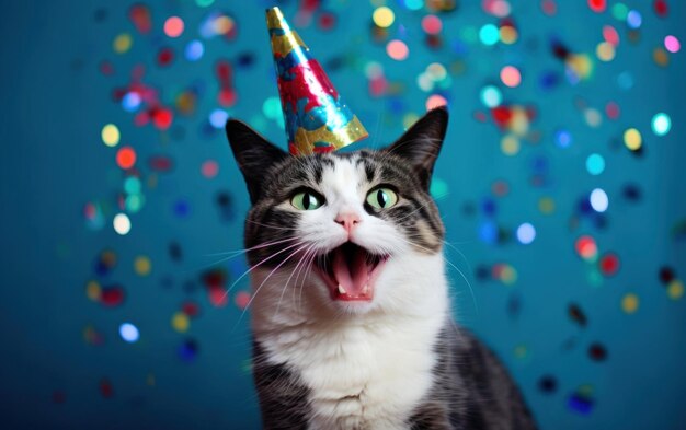 Espíritu de fiesta Gato con un lindo sombrero de fiesta