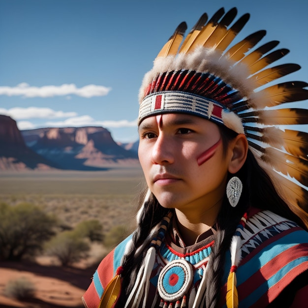 Foto el espíritu de la tierra cautivando el retrato de un joven nativo americano