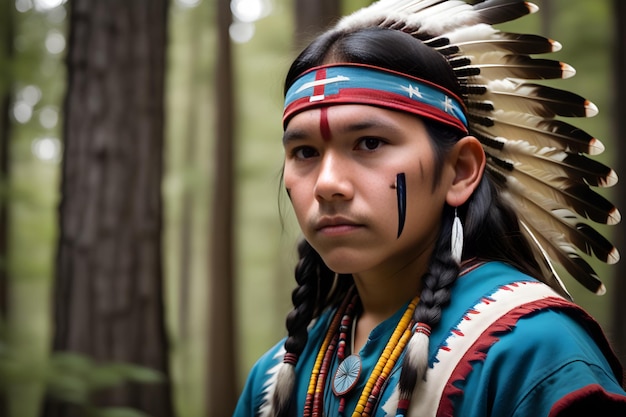 Foto el espíritu de la tierra cautivando el retrato de un joven nativo americano