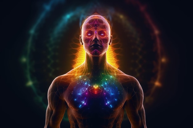 Espiritualidade pacificadora Conceito de meditação e prática espiritual expansão dos chacras da consciência e ativação do corpo astral inspiração mística imagem chacra humano