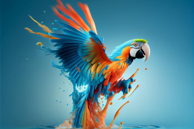 Foto espirre a ilustração fluida do papagaio da arara 3d