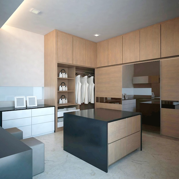 Esplêndida e moderna caminhada no design de interiores do armário