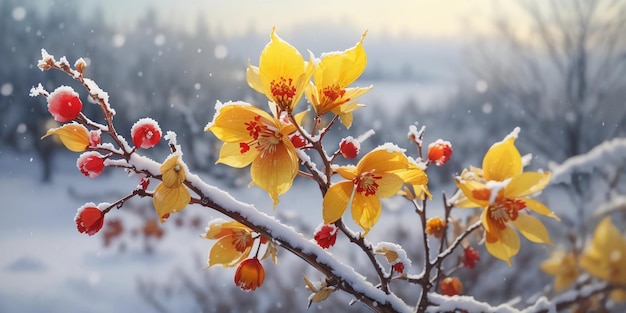 El espléndido hamamelis congelado domina la escena invernal