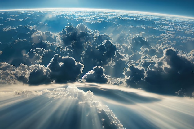 Foto espléndido paisaje nublado sobre la atmósfera terrestre con espacio estrellado en el horizonte