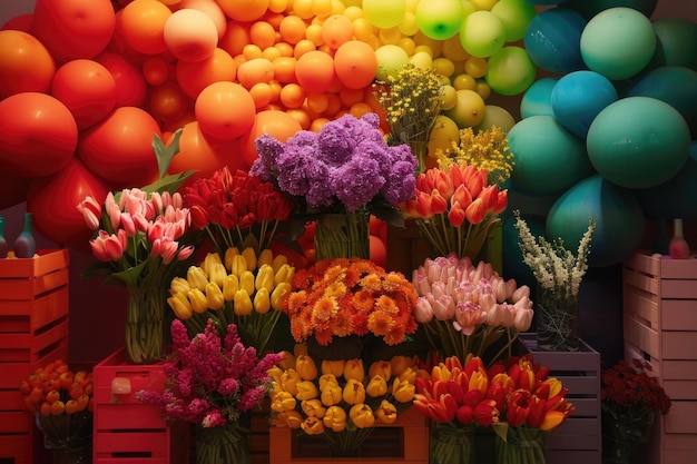 Un espléndido ramo de flores elegantemente dispuestas en un jarrón que muestra una explosión de colores y fragancias
