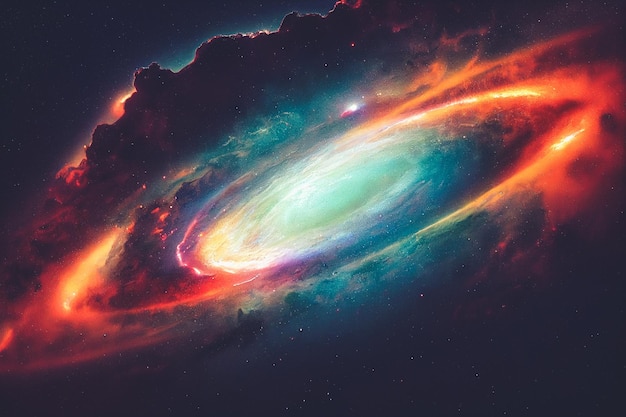 Espléndido universo de galaxias estrelladas de colores vibrantes en ilustración de arte digital 3D